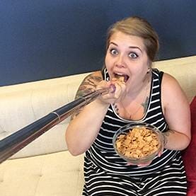 obese woman tattoos selfie spoon