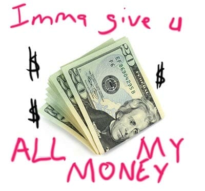 wad of twenty dollar bills