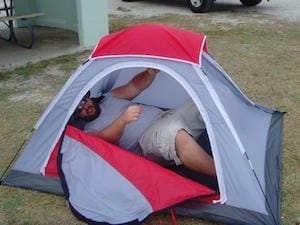 overweight fat guy in a tent